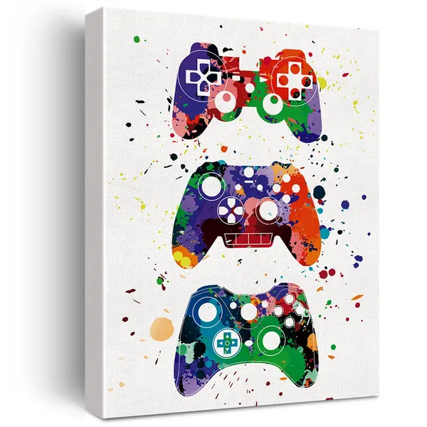 Multicolor_Watercolor_Gamers_Canvas_Wall_Art_Video_Game_Canvas_Print_Game_Controllers_Canvas_Painting_Game_Room_Wall_Decor_Framed_Best_Gamer_Gifts_12_X_16_Inch