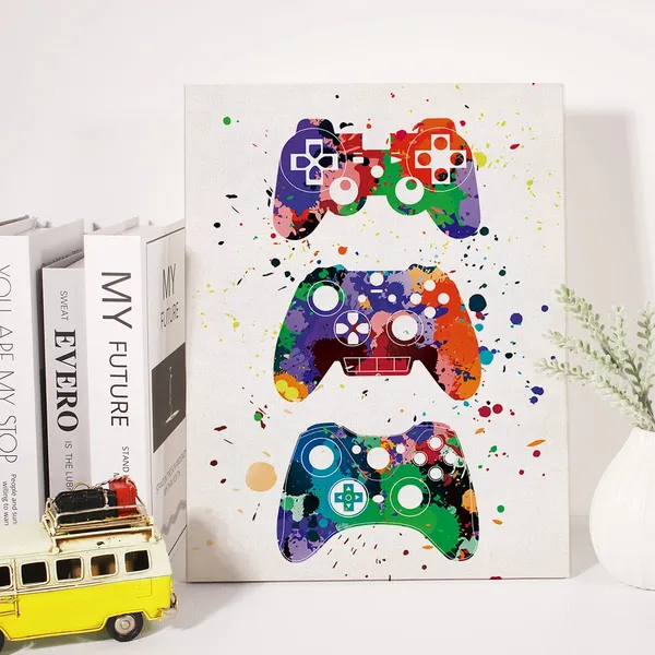 Multicolor_Watercolor_Gamers_Canvas_Wall_Art_Video_Game_Canvas_Print_Game_Controllers_Canvas_Painting_Game_Room_Wall_Decor_Framed_Best_Gamer_Gifts_12_X_16_Inch