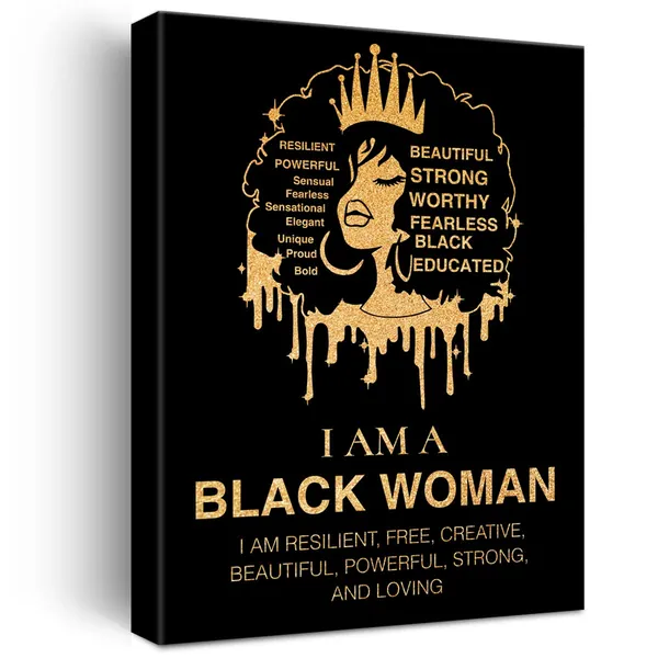 Multicolor_Black_Woman_Canvas_Wall_Art_Motivational_Black_Female_Positive_Quote_Gold_Foil_Art_Print_Framed_Canvas_Painting_Artwork_Home_Decor_Gifts_12_X_16_Inch