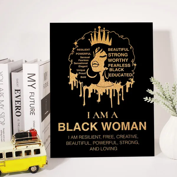 Multicolor_Black_Woman_Canvas_Wall_Art_Motivational_Black_Female_Positive_Quote_Gold_Foil_Art_Print_Framed_Canvas_Painting_Artwork_Home_Decor_Gifts_12_X_16_Inch