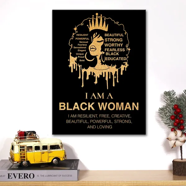 Multicolor_Black_Woman_Canvas_Wall_Art_Motivational_Black_Female_Positive_Quote_Gold_Foil_Art_Print_Framed_Canvas_Painting_Artwork_Home_Decor_Gifts_12_X_16_Inch