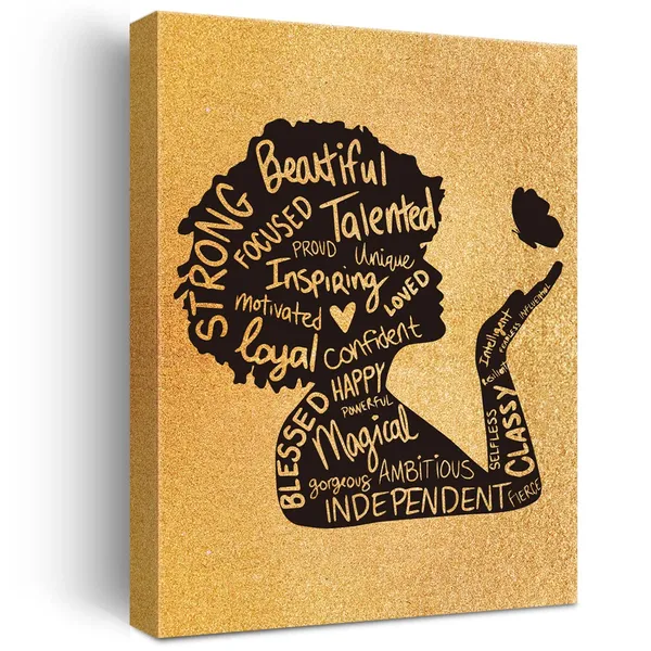 Multicolor_Black_Woman_Canvas_Wall_Art_Inspirational_Afro_Woman_Black_Girl_Magic_Positive_Quotes_Gold_Foil_Art_Print_Framed_Canvas_Painting_Artwork_Home_Decor_Gifts_12_X_16_Inch