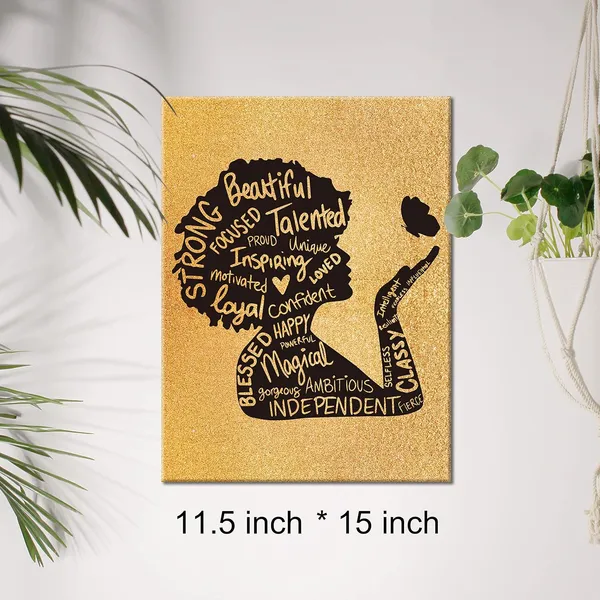 Multicolor_Black_Woman_Canvas_Wall_Art_Inspirational_Afro_Woman_Black_Girl_Magic_Positive_Quotes_Gold_Foil_Art_Print_Framed_Canvas_Painting_Artwork_Home_Decor_Gifts_12_X_16_Inch