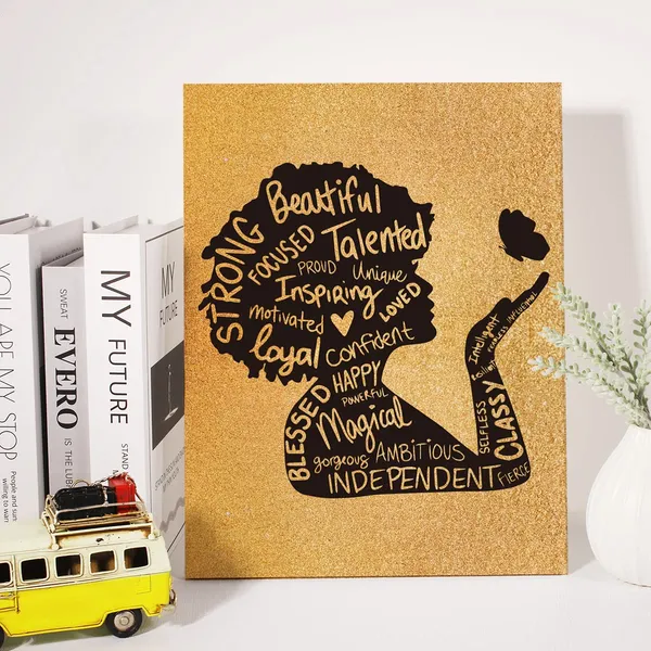 Multicolor_Black_Woman_Canvas_Wall_Art_Inspirational_Afro_Woman_Black_Girl_Magic_Positive_Quotes_Gold_Foil_Art_Print_Framed_Canvas_Painting_Artwork_Home_Decor_Gifts_12_X_16_Inch