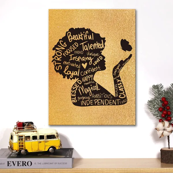Multicolor_Black_Woman_Canvas_Wall_Art_Inspirational_Afro_Woman_Black_Girl_Magic_Positive_Quotes_Gold_Foil_Art_Print_Framed_Canvas_Painting_Artwork_Home_Decor_Gifts_12_X_16_Inch