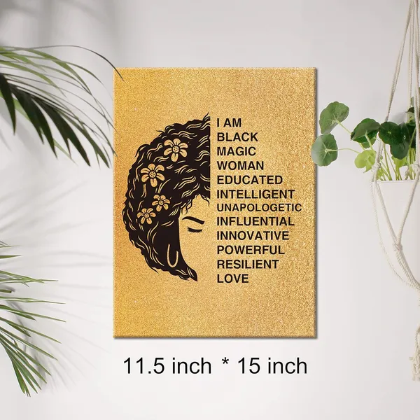 Multicolor_Black_Woman_Canvas_Wall_Art_Motivational_I_Am_Black_Woman_Quote_Gold_Foil_Art_Print_Framed_Canvas_Painting_Artwork_Home_Decor_Gifts_12_X_16_Inch