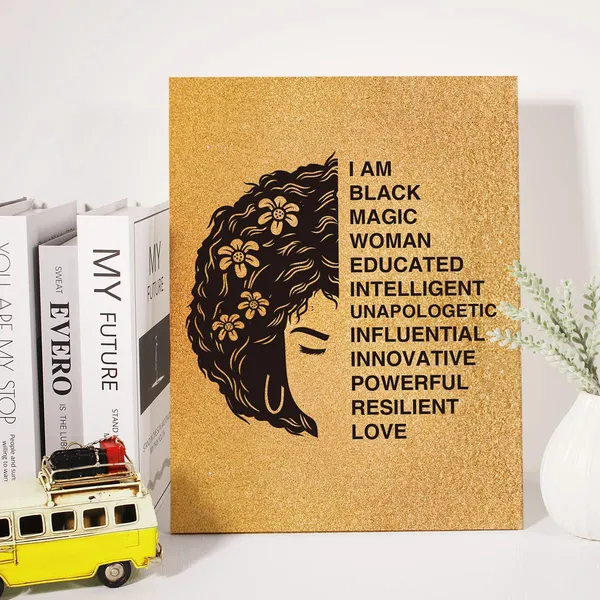 Multicolor_Black_Woman_Canvas_Wall_Art_Motivational_I_Am_Black_Woman_Quote_Gold_Foil_Art_Print_Framed_Canvas_Painting_Artwork_Home_Decor_Gifts_12_X_16_Inch