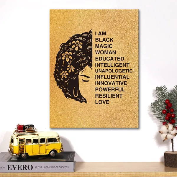 Multicolor_Black_Woman_Canvas_Wall_Art_Motivational_I_Am_Black_Woman_Quote_Gold_Foil_Art_Print_Framed_Canvas_Painting_Artwork_Home_Decor_Gifts_12_X_16_Inch