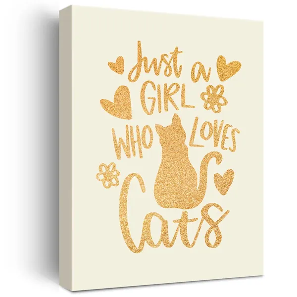 Multicolor_Cat_Lover_Gold_Foil_Canvas_Wall_Art_Just_A_Girl_Who_Loves_Cats_Quote_Print_Framed_Canvas_Painting_Artwork_Home_Decor_Gifts_12_X_16_Inch