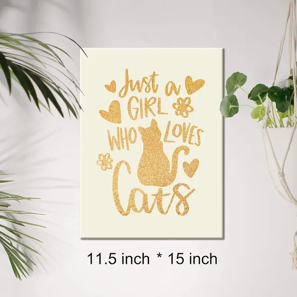 Multicolor_Cat_Lover_Gold_Foil_Canvas_Wall_Art_Just_A_Girl_Who_Loves_Cats_Quote_Print_Framed_Canvas_Painting_Artwork_Home_Decor_Gifts_12_X_16_Inch