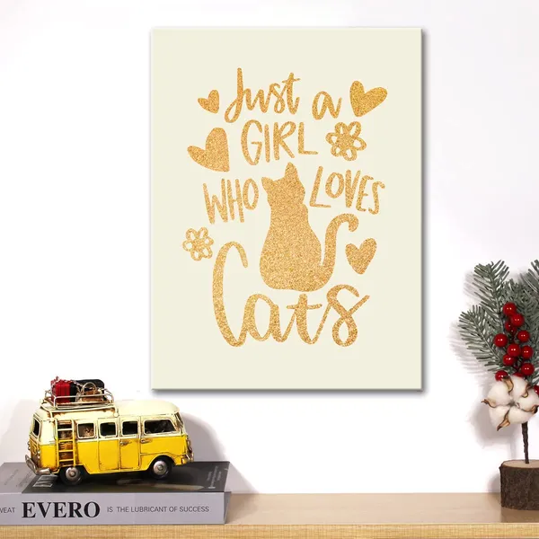 Multicolor_Cat_Lover_Gold_Foil_Canvas_Wall_Art_Just_A_Girl_Who_Loves_Cats_Quote_Print_Framed_Canvas_Painting_Artwork_Home_Decor_Gifts_12_X_16_Inch