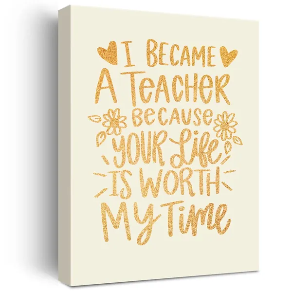 Multicolor_Funny_Teacher_Gold_Foil_Canvas_Wall_Art_Your_Life_Is_Worth_My_Time_Quote_Print_Framed_Canvas_Painting_Artwork_Home_Decor_Gifts_12_X_16_Inch