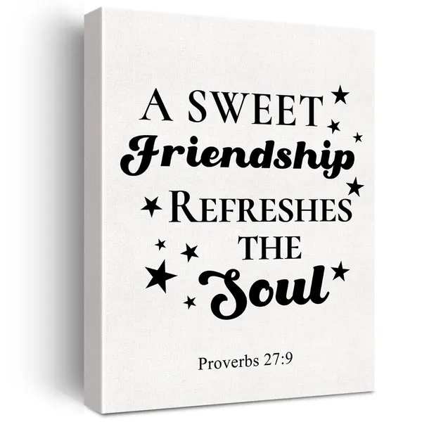 Multicolor_Christian_Canvas_Wall_Art_Motivational_A_Sweet_Friendship_Refreshes_The_Soul_Proverbs_27:9_Canvas_Print_Positive_Scripture_Bible_Verse_Painting_Home_Wall_Decor_Framed_Friendship_Gift_12_X_16_Inch
