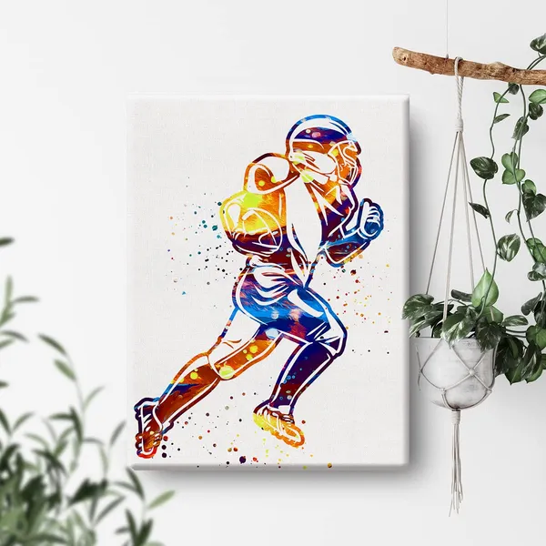 Multicolor_Football_Player_Watercolor_Wall_Art_Football_Man_Canvas_Painting_Prints_|_For_Home_Office_Wall_Decor_Framed_Sports_Artwork_Gifts(12_X_16")