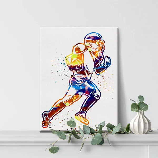 Multicolor_Football_Player_Watercolor_Wall_Art_Football_Man_Canvas_Painting_Prints_|_For_Home_Office_Wall_Decor_Framed_Sports_Artwork_Gifts(12_X_16")
