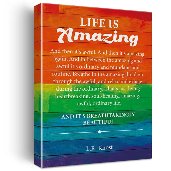 Multicolor_Inspirational_Wall_Art_Colorful_L.R._Knost_Quote_Life_Is_Amazing_Canvas_Painting_Prints_|_For_Home_Office_Wall_Decor_Framed_Motivational_Farmhouse_Artwork_Gifts(12_X_16_Inch)