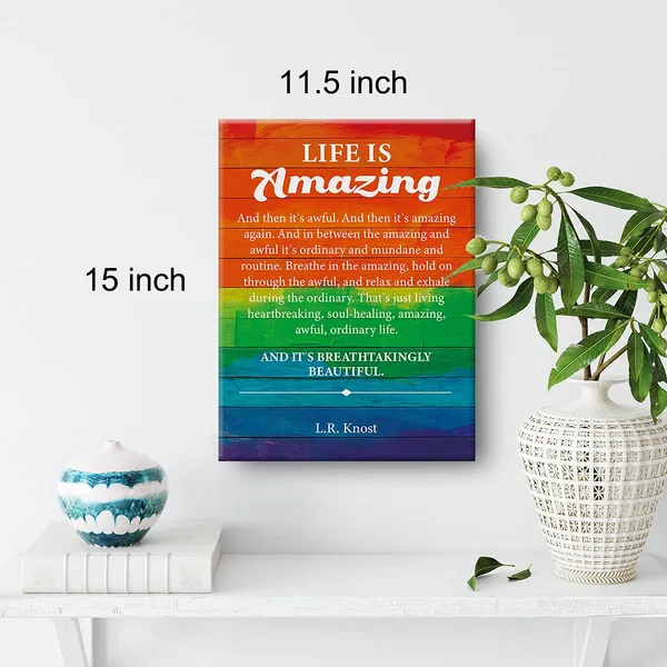 Multicolor_Inspirational_Wall_Art_Colorful_L.R._Knost_Quote_Life_Is_Amazing_Canvas_Painting_Prints_|_For_Home_Office_Wall_Decor_Framed_Motivational_Farmhouse_Artwork_Gifts(12_X_16_Inch)