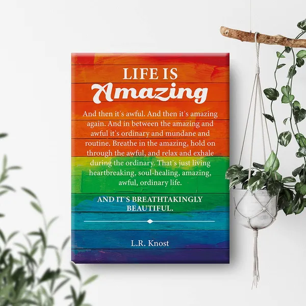 Multicolor_Inspirational_Wall_Art_Colorful_L.R._Knost_Quote_Life_Is_Amazing_Canvas_Painting_Prints_|_For_Home_Office_Wall_Decor_Framed_Motivational_Farmhouse_Artwork_Gifts(12_X_16_Inch)