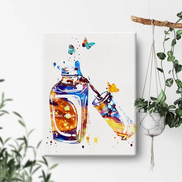 Multicolor_Nail_Polish_Watercolor_Wall_Art_Makeup_Nail_Salon_Canvas_Painting_Prints_|_For_Home_Beauty_Salon_Wall_Decor_Framed_Artwork_Gifts(12_X_16_Inch)
