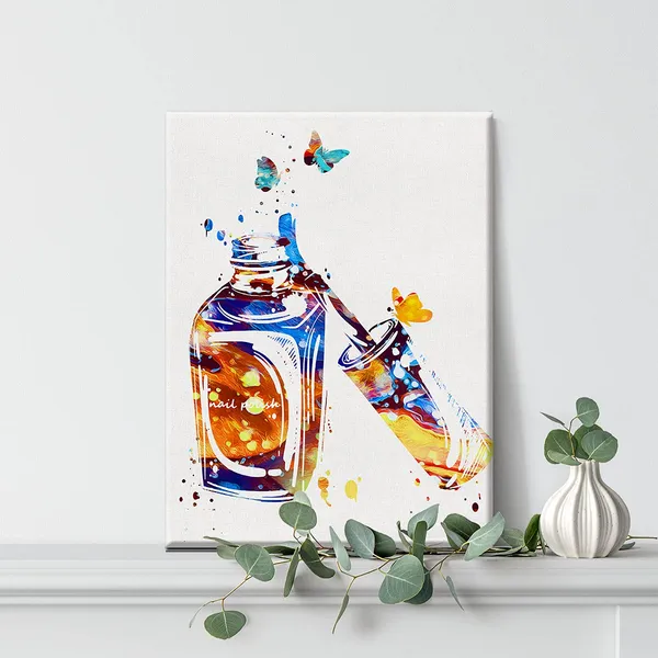 Multicolor_Nail_Polish_Watercolor_Wall_Art_Makeup_Nail_Salon_Canvas_Painting_Prints_|_For_Home_Beauty_Salon_Wall_Decor_Framed_Artwork_Gifts(12_X_16_Inch)