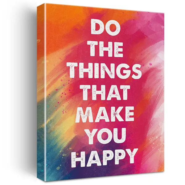 Multicolor_Inspirational_Wall_Art_Happiness_Quote_Watercolor_Canvas_Painting_Prints_|_For_Home_Wall_Decor_Framed_Motivational_Artwork_Gifts(12_X_16_Inch)