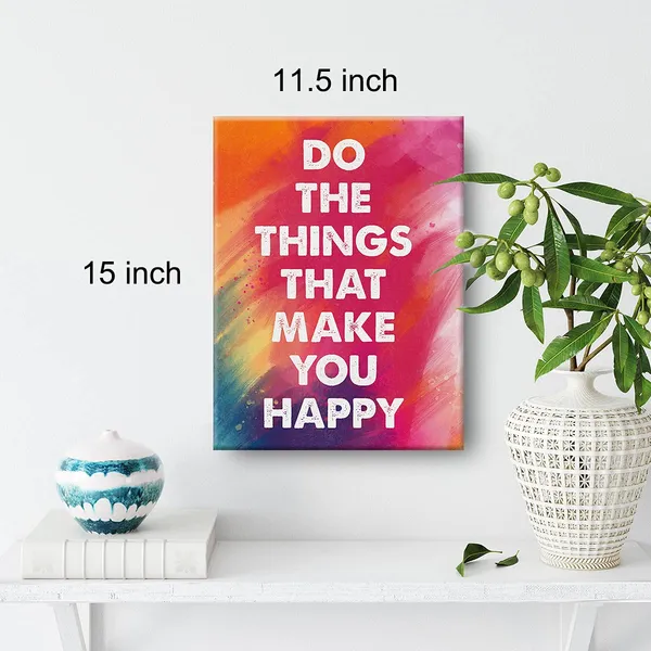Multicolor_Inspirational_Wall_Art_Happiness_Quote_Watercolor_Canvas_Painting_Prints_|_For_Home_Wall_Decor_Framed_Motivational_Artwork_Gifts(12_X_16_Inch)