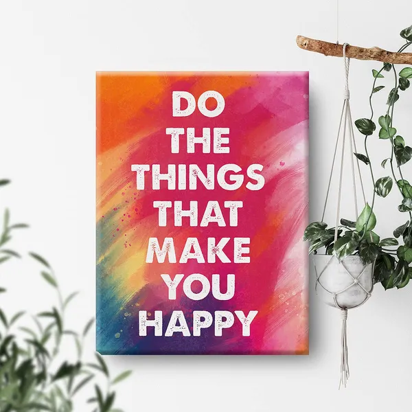 Multicolor_Inspirational_Wall_Art_Happiness_Quote_Watercolor_Canvas_Painting_Prints_|_For_Home_Wall_Decor_Framed_Motivational_Artwork_Gifts(12_X_16_Inch)