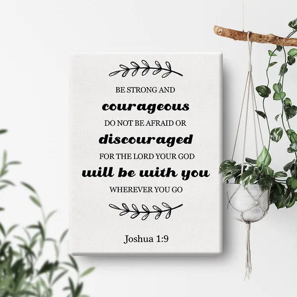 Multicolor_Inspirational_Scripture_Wall_Art_Be_Strong_And_Courageous_Joshua_1:9_Canvas_Painting_Prints_|_For_Home_Living_Room_Wall_Christian_Decor_Framed_Bible_Verse_Artwork_Gifts(12_X_16_Inch)