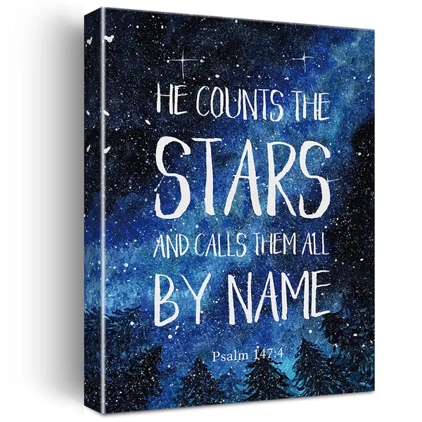 Multicolor_Inspirational_Christian_Wall_Art_He_Counts_The_Stars_And_Calls_Them_All_By_Name_Psalm_147:4_Bible_Verse_Scripture_Canvas_Painting_Prints_|_For_Home_Wall_Decor_Framed_Artwork_Gifts(12_X_16_Inch)