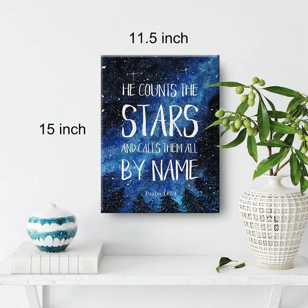 Multicolor_Inspirational_Christian_Wall_Art_He_Counts_The_Stars_And_Calls_Them_All_By_Name_Psalm_147:4_Bible_Verse_Scripture_Canvas_Painting_Prints_|_For_Home_Wall_Decor_Framed_Artwork_Gifts(12_X_16_Inch)