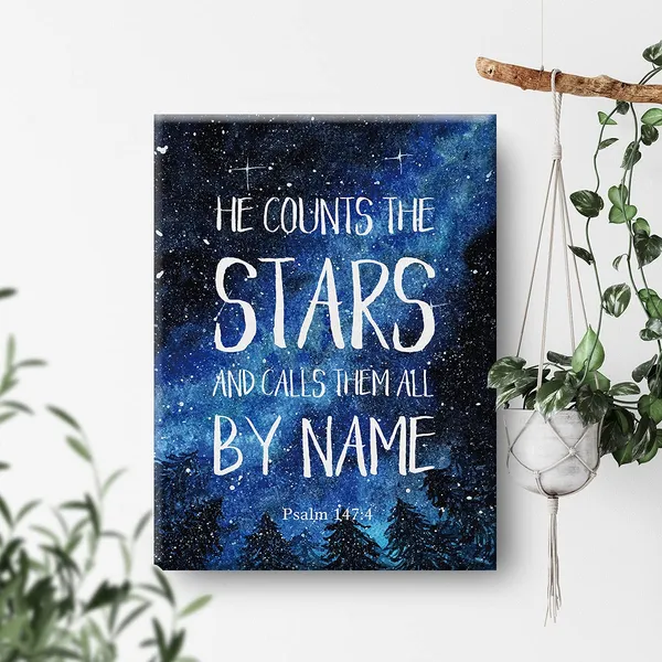 Multicolor_Inspirational_Christian_Wall_Art_He_Counts_The_Stars_And_Calls_Them_All_By_Name_Psalm_147:4_Bible_Verse_Scripture_Canvas_Painting_Prints_|_For_Home_Wall_Decor_Framed_Artwork_Gifts(12_X_16_Inch)