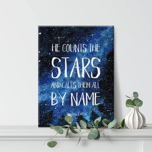 Multicolor_Inspirational_Christian_Wall_Art_He_Counts_The_Stars_And_Calls_Them_All_By_Name_Psalm_147:4_Bible_Verse_Scripture_Canvas_Painting_Prints_|_For_Home_Wall_Decor_Framed_Artwork_Gifts(12_X_16_Inch)