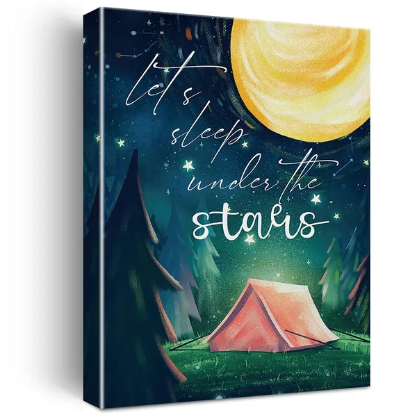 Multicolor_Camping_Canvas_Wall_Art_Sleep_Under_The_Stars_Watercolor_Canvas_Painting_Prints_|_For_Home_Wall_Decor_Framed_Artwork_Gifts(12_X_16_Inch)