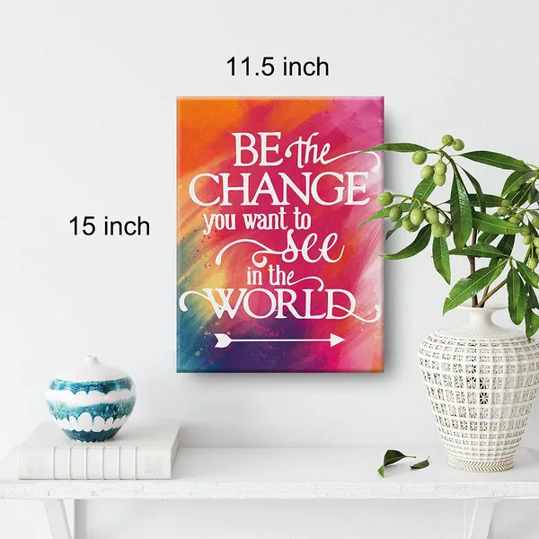 Multicolor_Inspirational_Wall_Art_Be_The_Change_You_Want_To_See_In_The_World_Watercolor_Canvas_Painting_Prints_|_For_Home_Wall_Decor_Framed_Motivational_Artwork_Gifts(12_X_16_Inch)