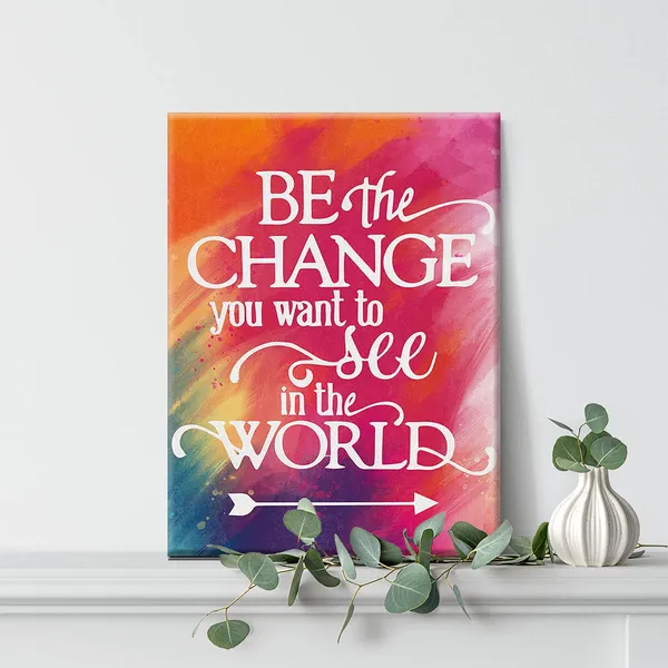 Multicolor_Inspirational_Wall_Art_Be_The_Change_You_Want_To_See_In_The_World_Watercolor_Canvas_Painting_Prints_|_For_Home_Wall_Decor_Framed_Motivational_Artwork_Gifts(12_X_16_Inch)