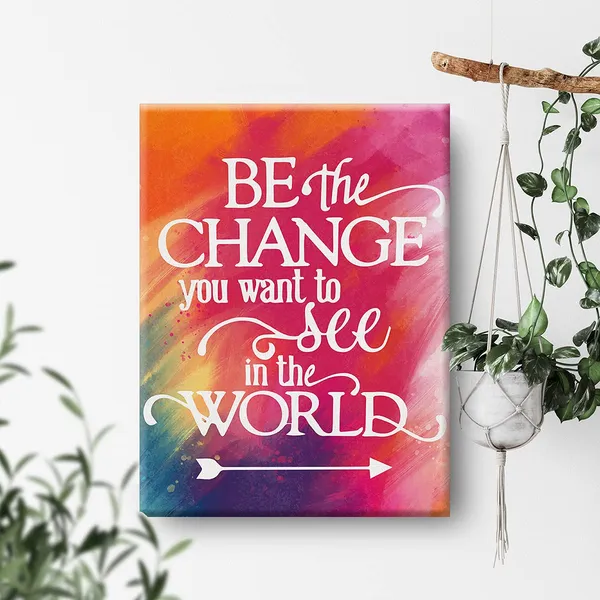 Multicolor_Inspirational_Wall_Art_Be_The_Change_You_Want_To_See_In_The_World_Watercolor_Canvas_Painting_Prints_|_For_Home_Wall_Decor_Framed_Motivational_Artwork_Gifts(12_X_16_Inch)