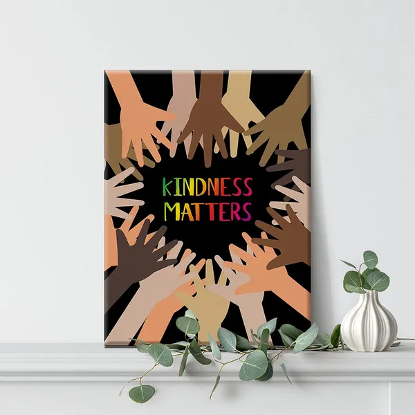 Multicolor_Inspirational_Wall_Art_Kindness_Matters_Canvas_Painting_Prints_|_For_Home_Wall_Decor_Framed_Equality_Diversity_Artwork_Gifts(12_X_16_Inch)