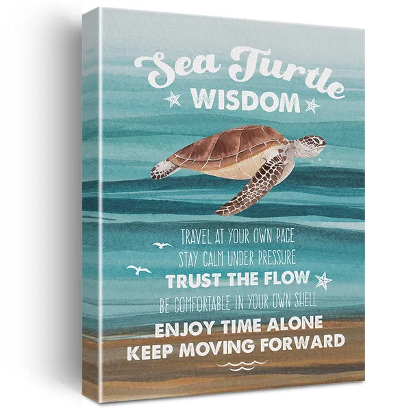 Multicolor_Watercolor_Sea_Turtle_Wisdom_Canvas_Painting_Inspirational_Prints_|_For_Home_Wall_Decor_Beach_Artwork_Framed_Gifts(12_X_16_Inch)