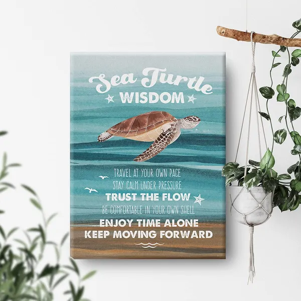 Multicolor_Watercolor_Sea_Turtle_Wisdom_Canvas_Painting_Inspirational_Prints_|_For_Home_Wall_Decor_Beach_Artwork_Framed_Gifts(12_X_16_Inch)