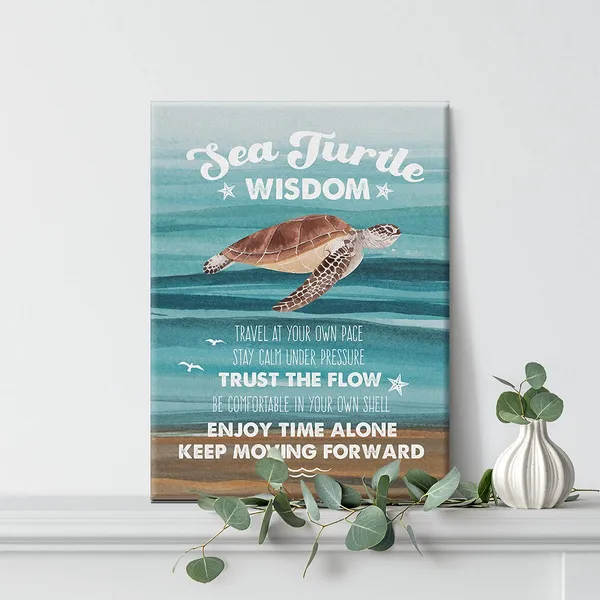 Multicolor_Watercolor_Sea_Turtle_Wisdom_Canvas_Painting_Inspirational_Prints_|_For_Home_Wall_Decor_Beach_Artwork_Framed_Gifts(12_X_16_Inch)