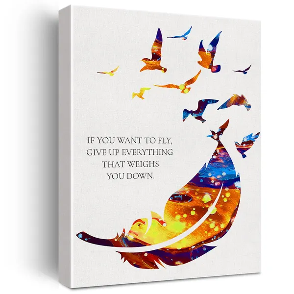 Multicolor_If_You_Want_To_Fly_Give_Up_Everything_That_Weighs_You_Down_Watercolor_Canvas_Painting_Birds_Feather_Prints_|_For_Home_Wall_Art_Decor_Framed_Artwork_Gifts(12_X_16)