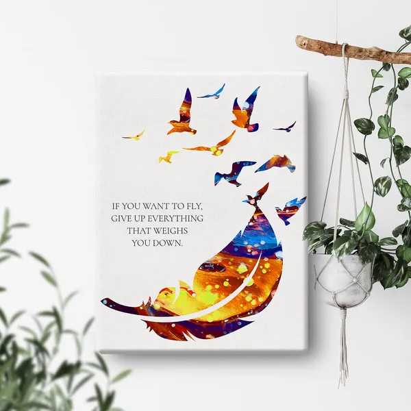 Multicolor_If_You_Want_To_Fly_Give_Up_Everything_That_Weighs_You_Down_Watercolor_Canvas_Painting_Birds_Feather_Prints_|_For_Home_Wall_Art_Decor_Framed_Artwork_Gifts(12_X_16)
