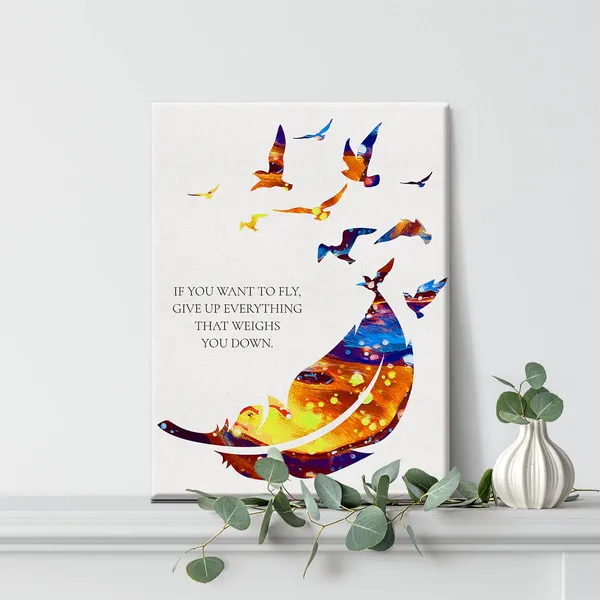 Multicolor_If_You_Want_To_Fly_Give_Up_Everything_That_Weighs_You_Down_Watercolor_Canvas_Painting_Birds_Feather_Prints_|_For_Home_Wall_Art_Decor_Framed_Artwork_Gifts(12_X_16)