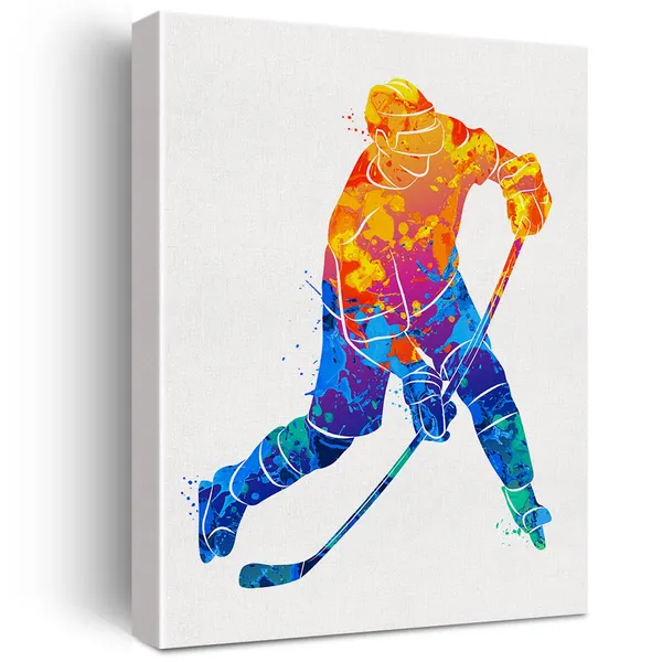 Multicolor_Hockey_Player_Watercolor_Wall_Ice_Hockey_Canvas_Painting_Prints_|_For_Home_Office_Wall_Decor_Framed_Artwork_Sports_Gifts(12_X_16")