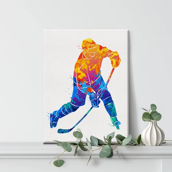 Multicolor_Hockey_Player_Watercolor_Wall_Ice_Hockey_Canvas_Painting_Prints_|_For_Home_Office_Wall_Decor_Framed_Artwork_Sports_Gifts(12_X_16")
