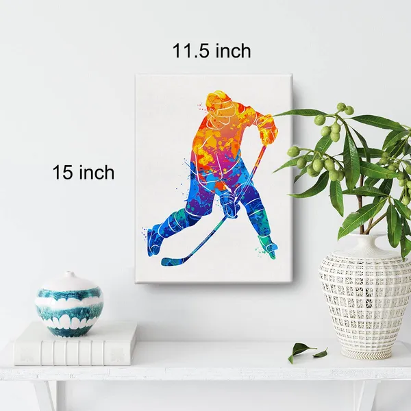 Multicolor_Hockey_Player_Watercolor_Wall_Ice_Hockey_Canvas_Painting_Prints_|_For_Home_Office_Wall_Decor_Framed_Artwork_Sports_Gifts(12_X_16")