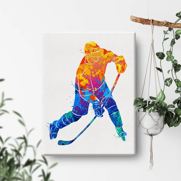 Multicolor_Hockey_Player_Watercolor_Wall_Ice_Hockey_Canvas_Painting_Prints_|_For_Home_Office_Wall_Decor_Framed_Artwork_Sports_Gifts(12_X_16")