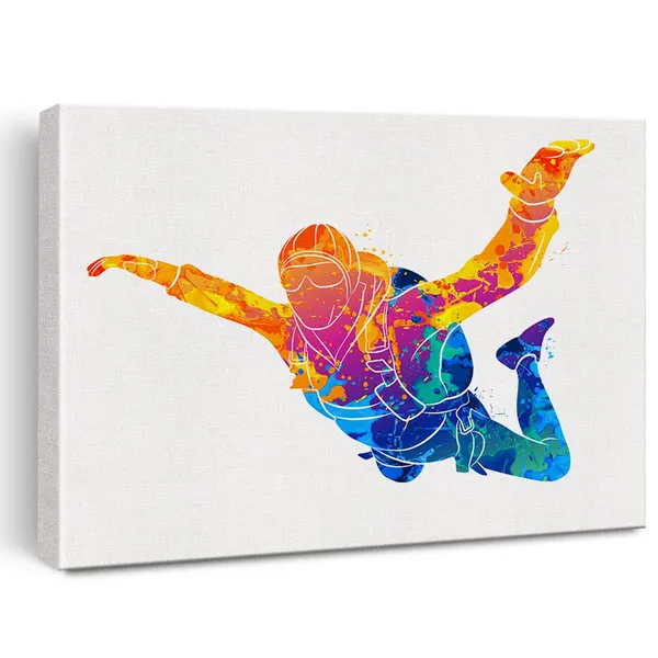 Multicolor_Parachute_Watercolor_Wall_Jump_Hanging_Skydiving_Canvas_Painting_Prints_|_For_Home_Office_Wall_Decor_Framed_Sports_Artwork_Gifts(12_X_16")