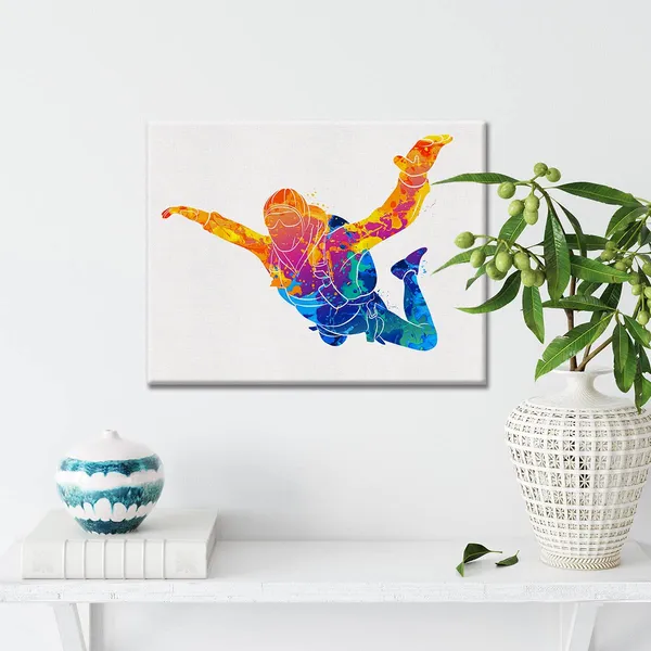 Multicolor_Parachute_Watercolor_Wall_Jump_Hanging_Skydiving_Canvas_Painting_Prints_|_For_Home_Office_Wall_Decor_Framed_Sports_Artwork_Gifts(12_X_16")