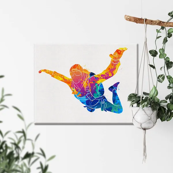 Multicolor_Parachute_Watercolor_Wall_Jump_Hanging_Skydiving_Canvas_Painting_Prints_|_For_Home_Office_Wall_Decor_Framed_Sports_Artwork_Gifts(12_X_16")